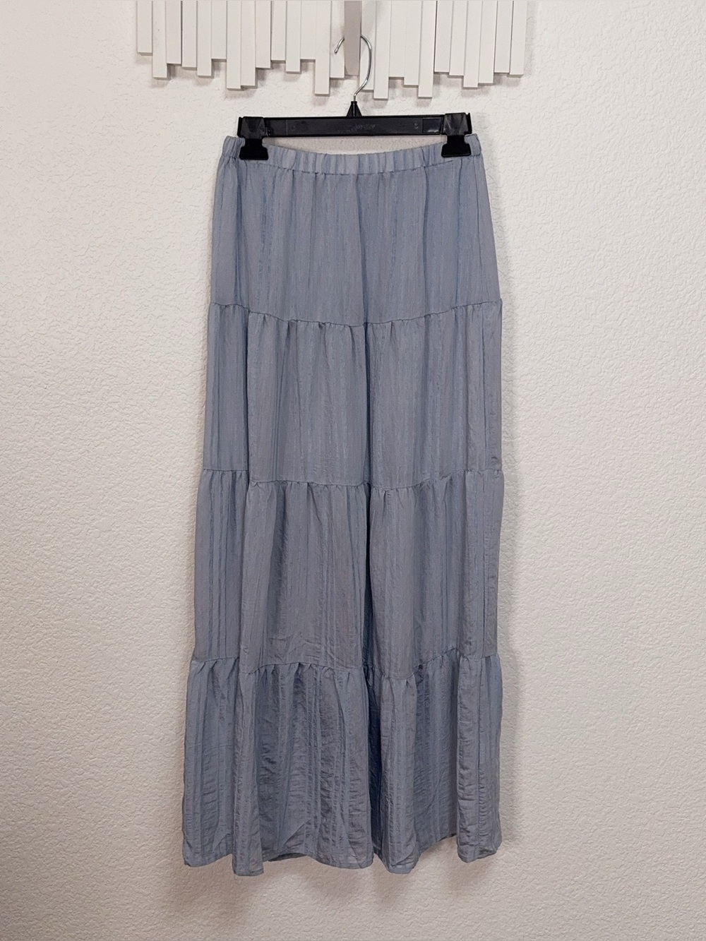 Miss Sparkling Dusty Blue Tiered Maxi Skirt Lightweight Boho Flowy Elastic Waist